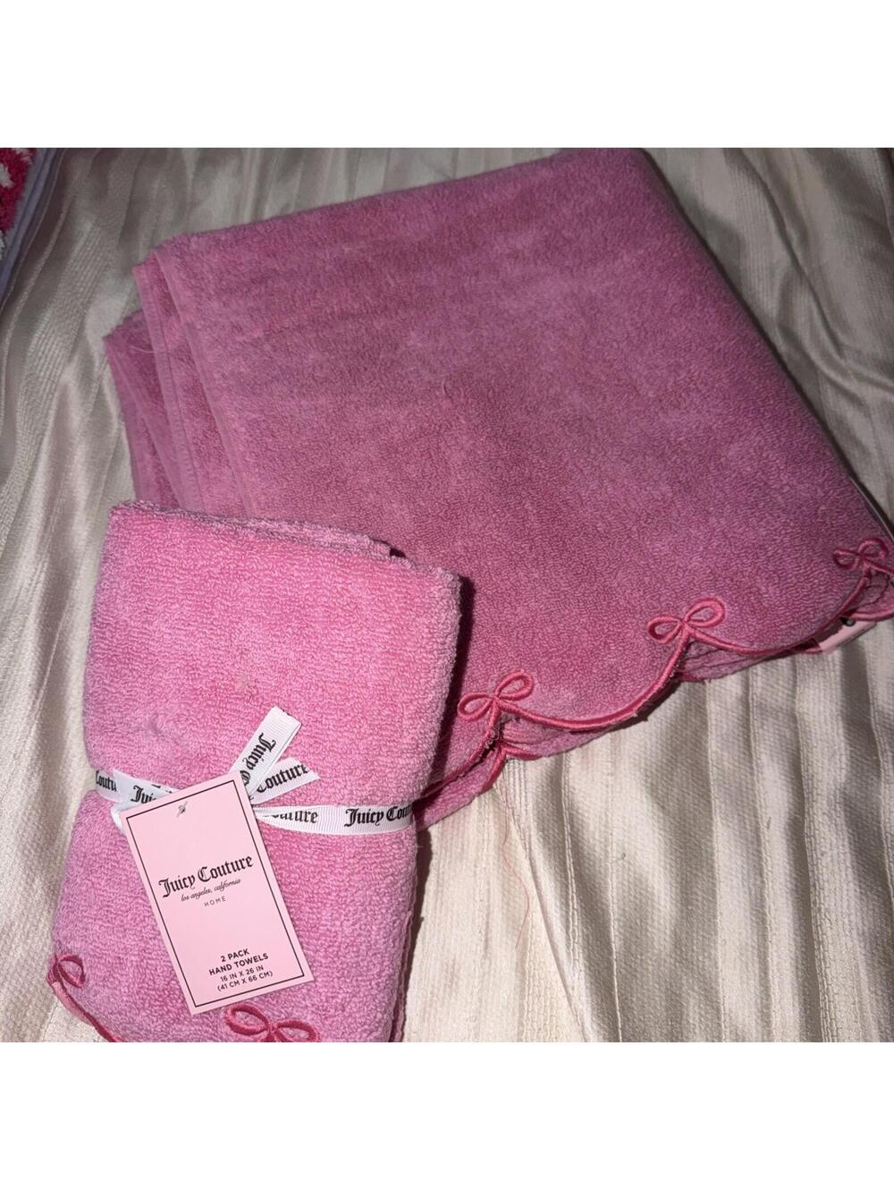 Juicy Couture Pink Bow Bath Towel Hand Towel Set 4PC NWT